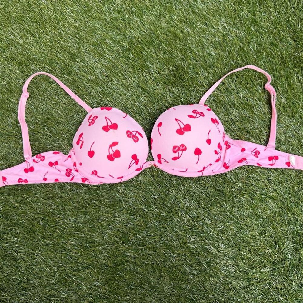 Pink bombshell cherry print bra